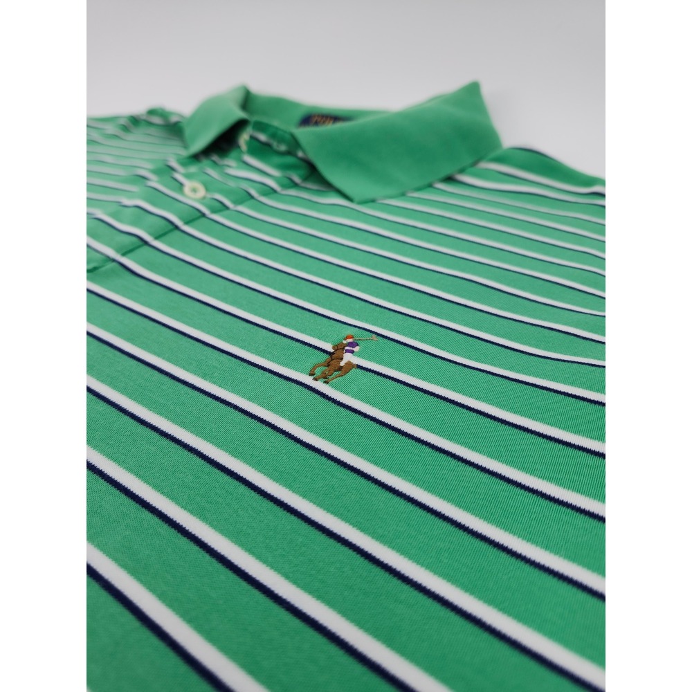 Polo Ralph Lauren Mens 2XLT Tall Pima Soft Touch Green Striped Polo Shirt